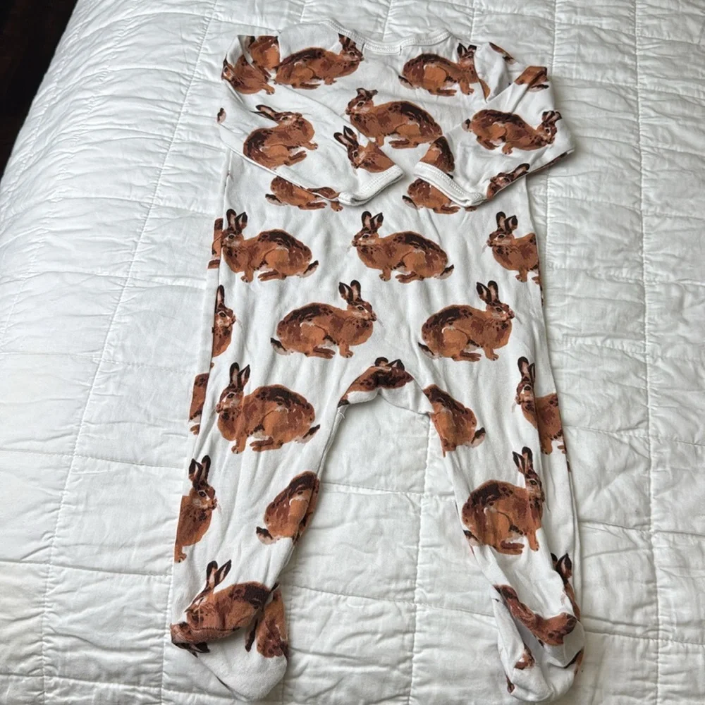 MilkBarn Footed Sleeper Romper Bunny Pajamas 100% organic cotton 3-6 months